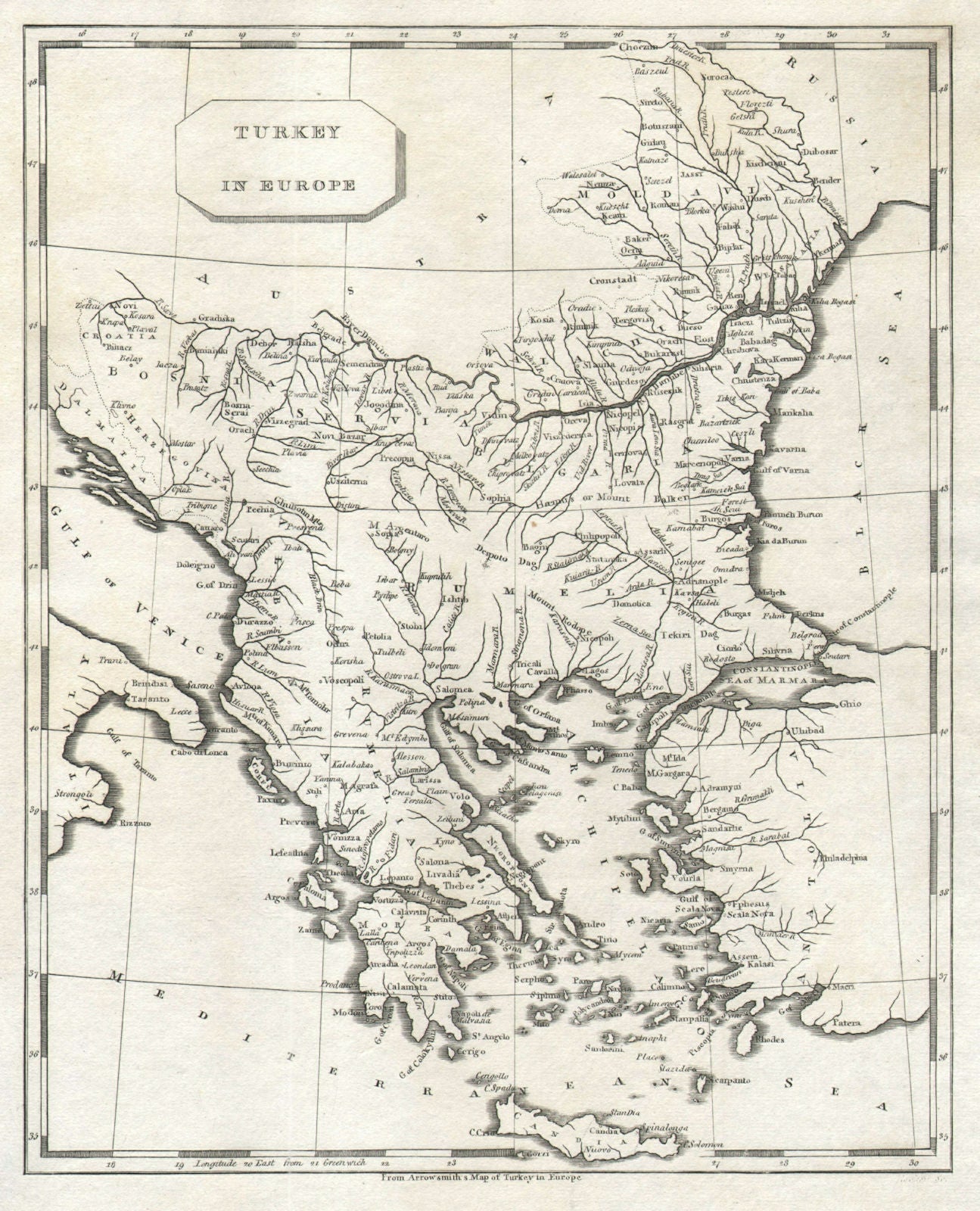Turkey in Europe by Arrowsmith & Lewis. Balkans Greece Romania Bulgaria 1812 map